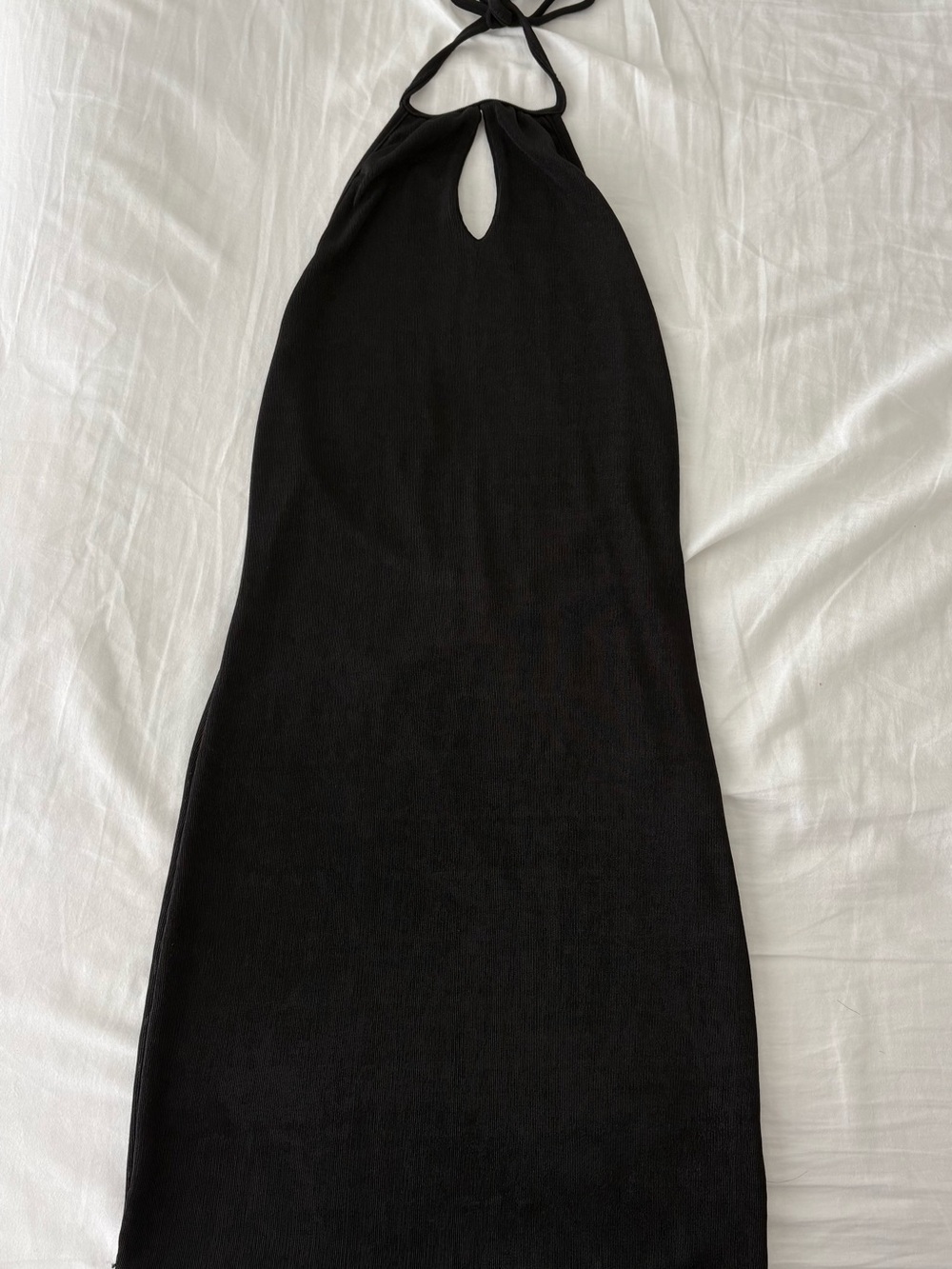 Adika Black One-Shoulder Halter Keyhole Dress